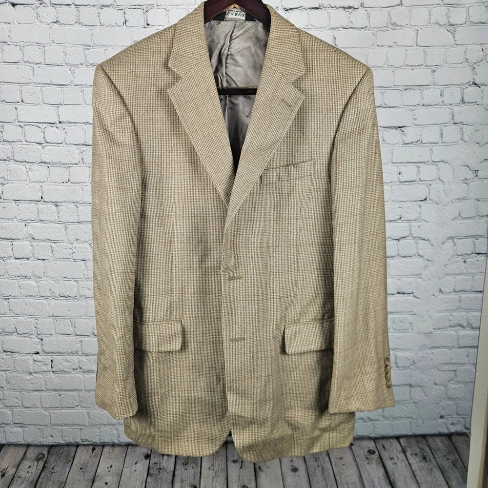 Jos. A. Bank Signature Collection Gordon Blazer 39R‎ Tan Wool Houndstooth Coat